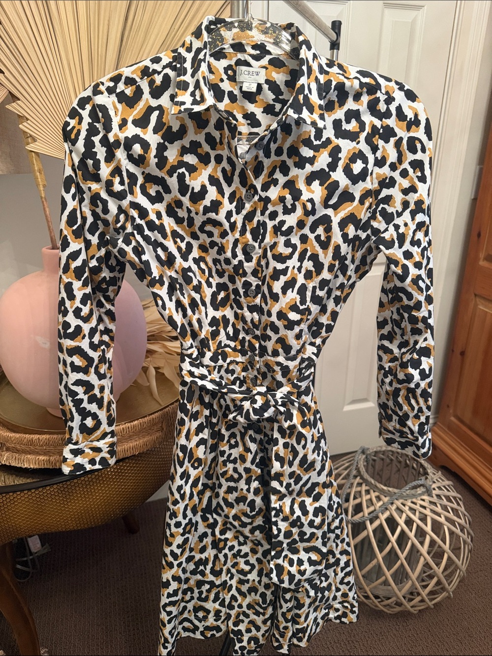 J. Crew Leopard Print Shirt Dress in Black, White & Gold